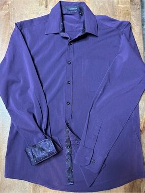 Hisdern Men's Purple Dress Shirt - Long Sleeve